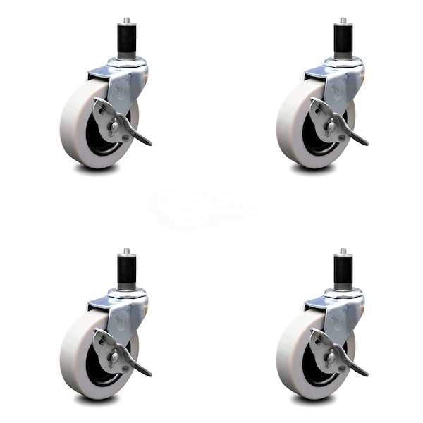 3 Inch Thermoplastic Wheel 1-1/2 Inch Expanding Stem Caster with Brakes, 4PK